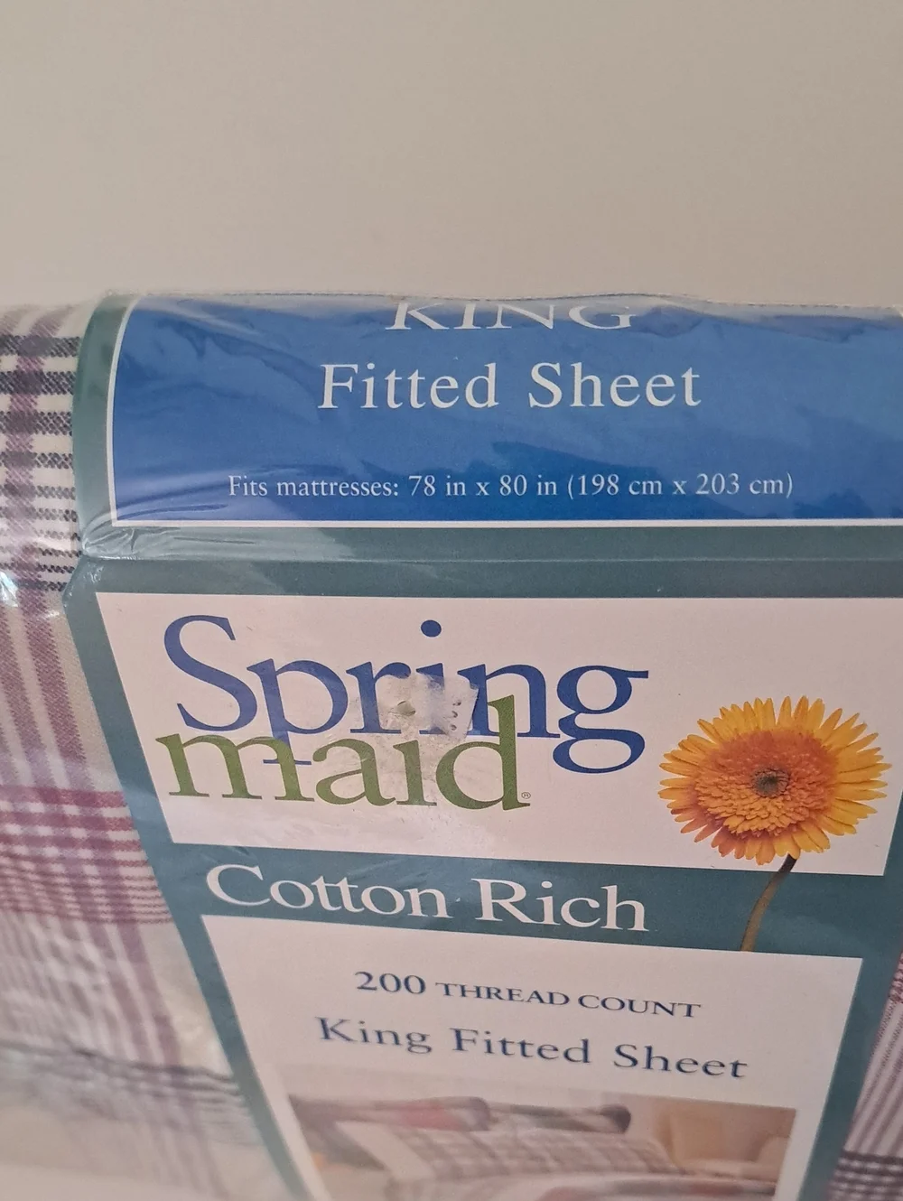 Vintage Spring Maid Cotton-Rich Plaid Comforter King Fitted Sheet